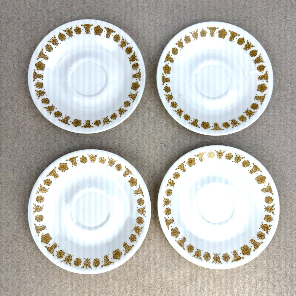 VTG 4 Corelle by Corning USA Butterfly Gold Coffee/ Tea Cup Saucer Only- 6 1/4"